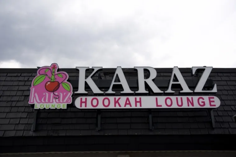 The illuminated Karaz Lounge sign