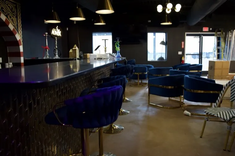 Low lounge seating in deep blue